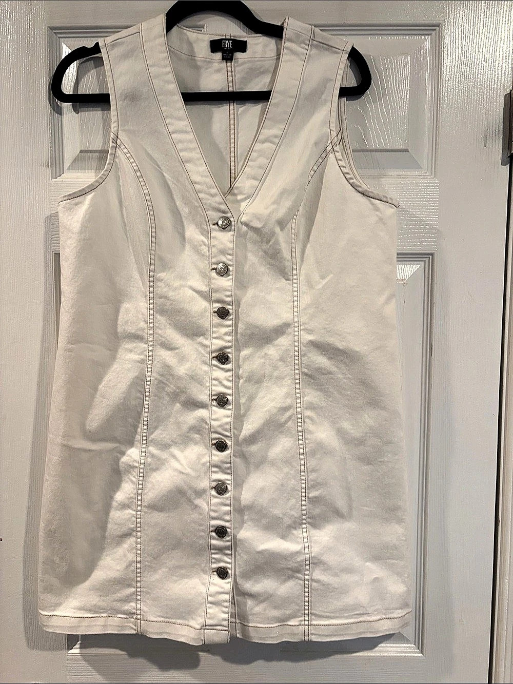 Frye Women's Denim Mini Dress White Cotton Blend Large